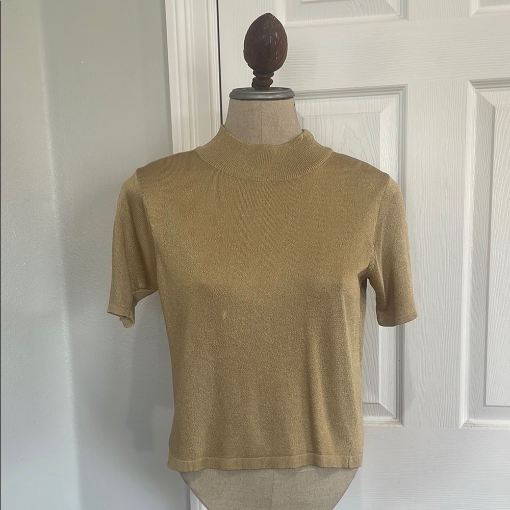 Vintage Liz Claiborne metallic Gold Women's short sleeve Top women’s size S